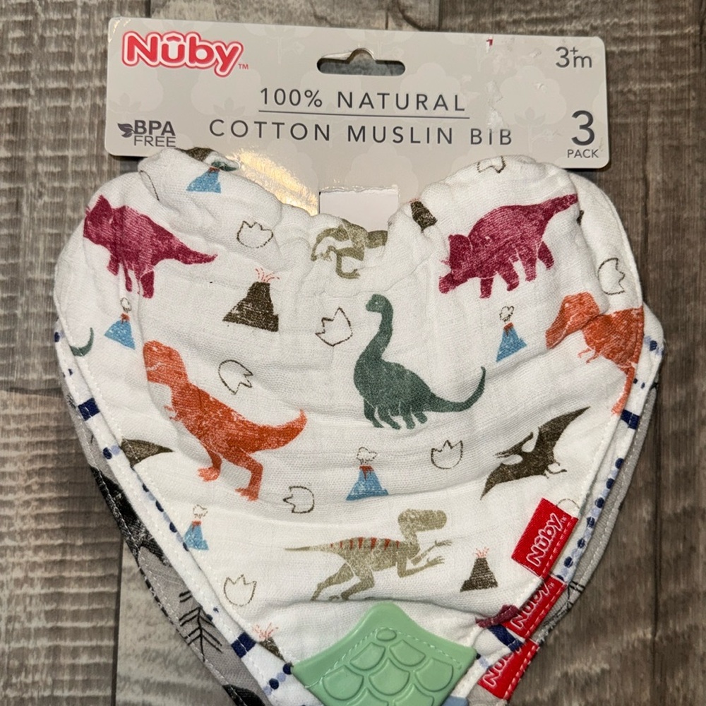 NUBY Cotton Muslin‎ Bibs - 3 Pack NWT